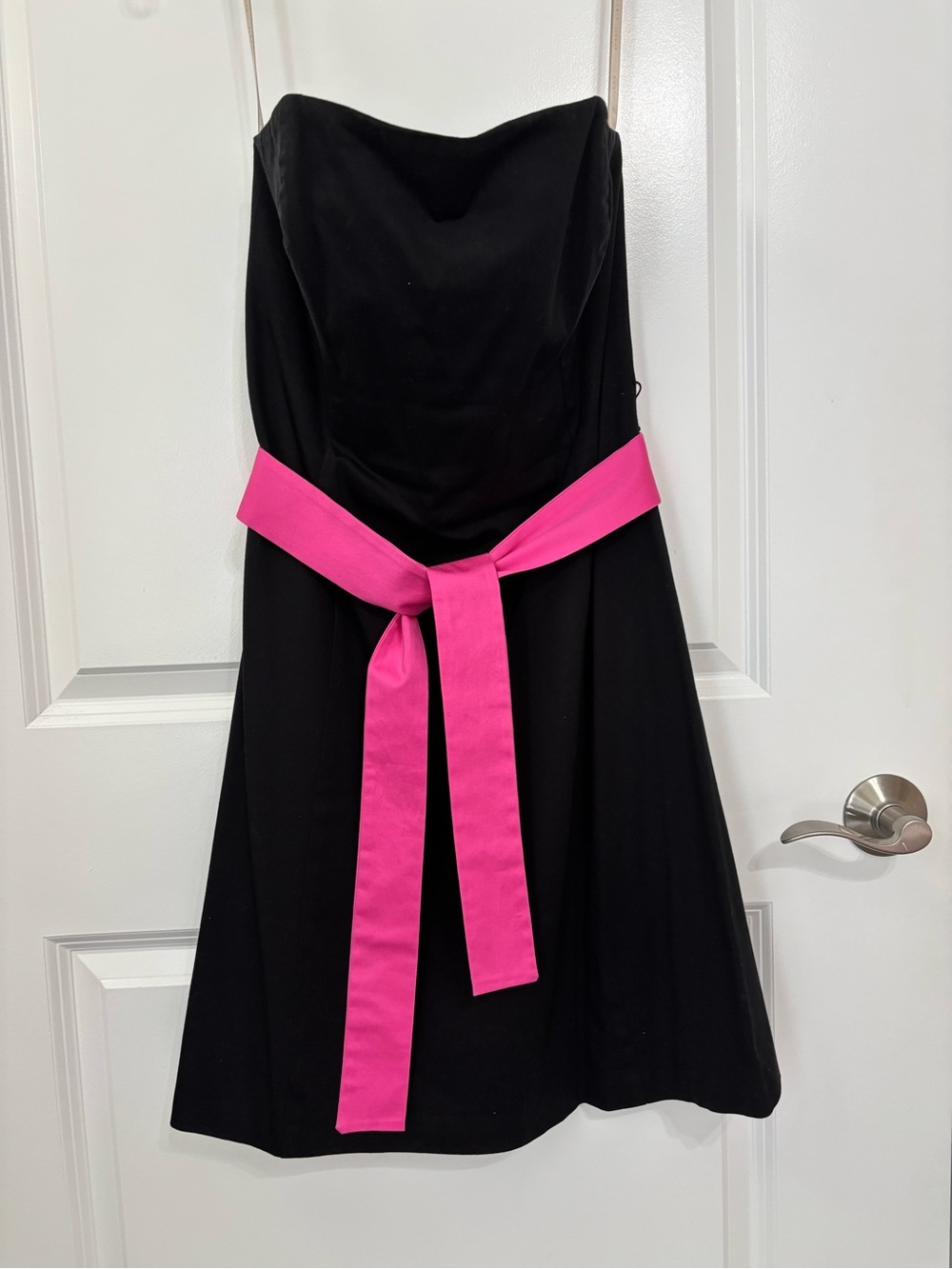 Robin Jordan Strapless Black Dress with Hot Pink Sash, size 12